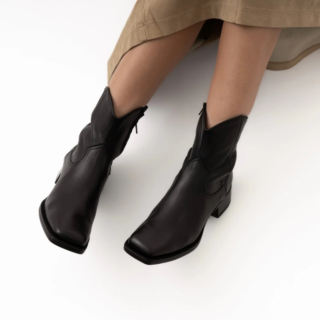 Drill bikerstøvler, sort læder - Image 3