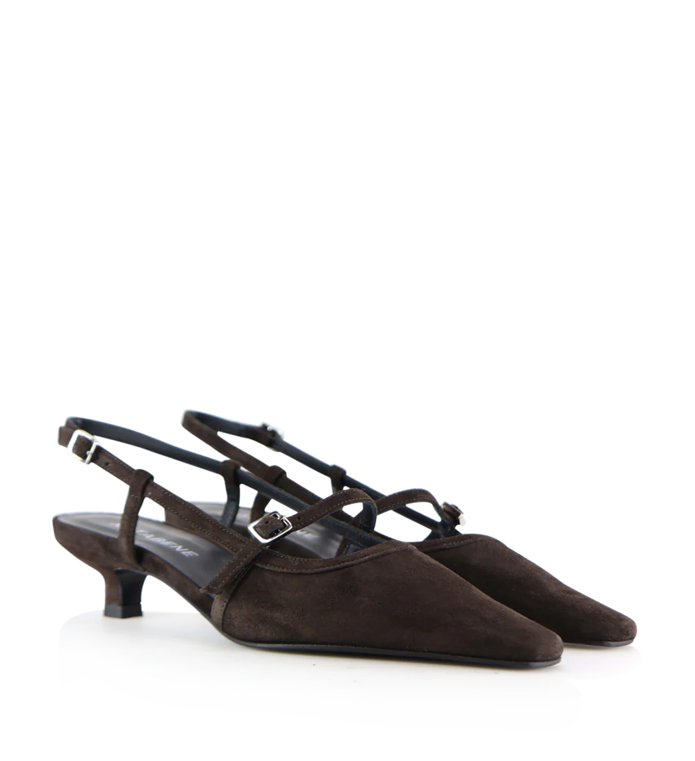 Elenne 35 slingback stiletter, mørkebrun ruskind - Image 3