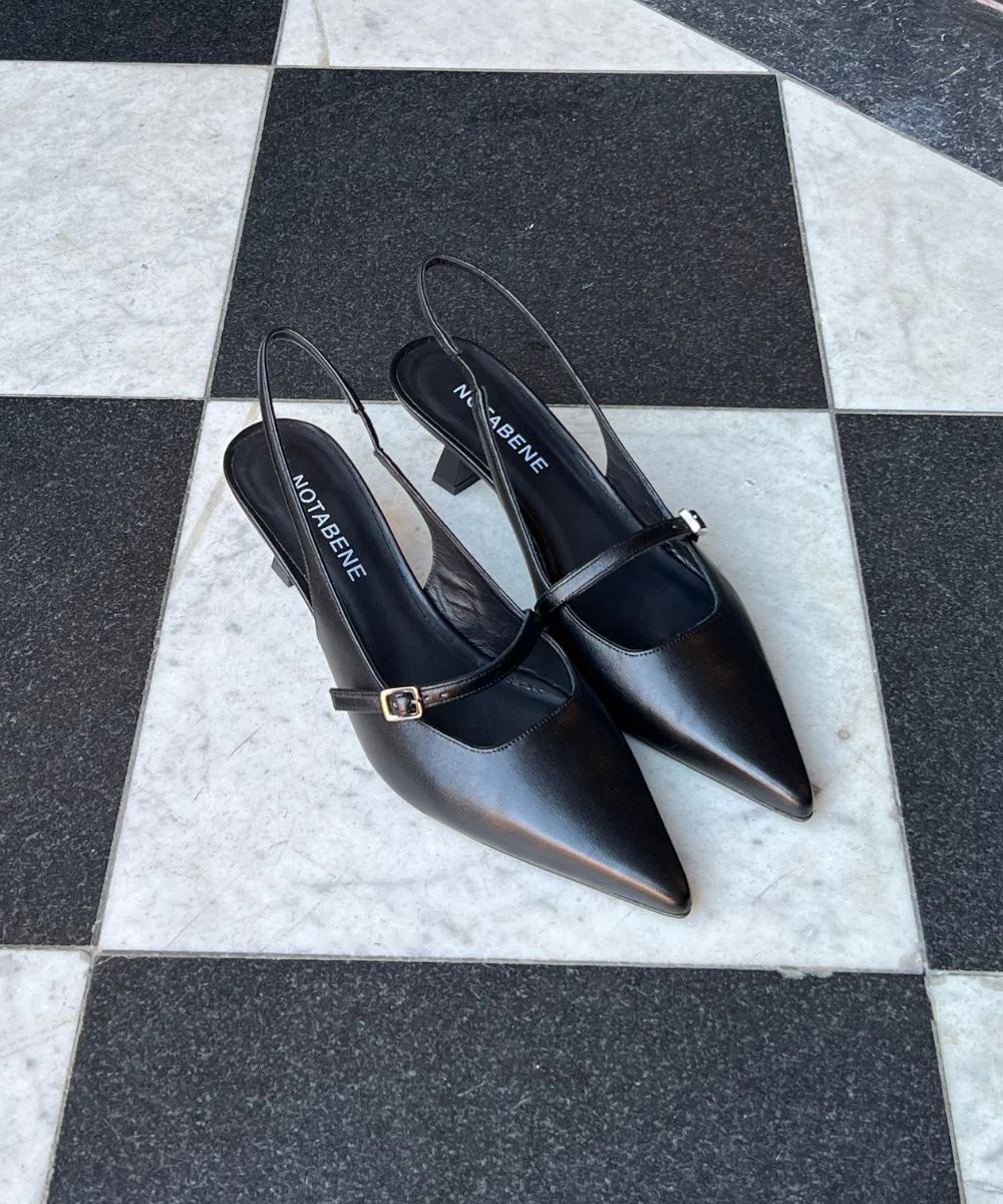 Elina 50 slingback stiletter, sort læder - Image 3