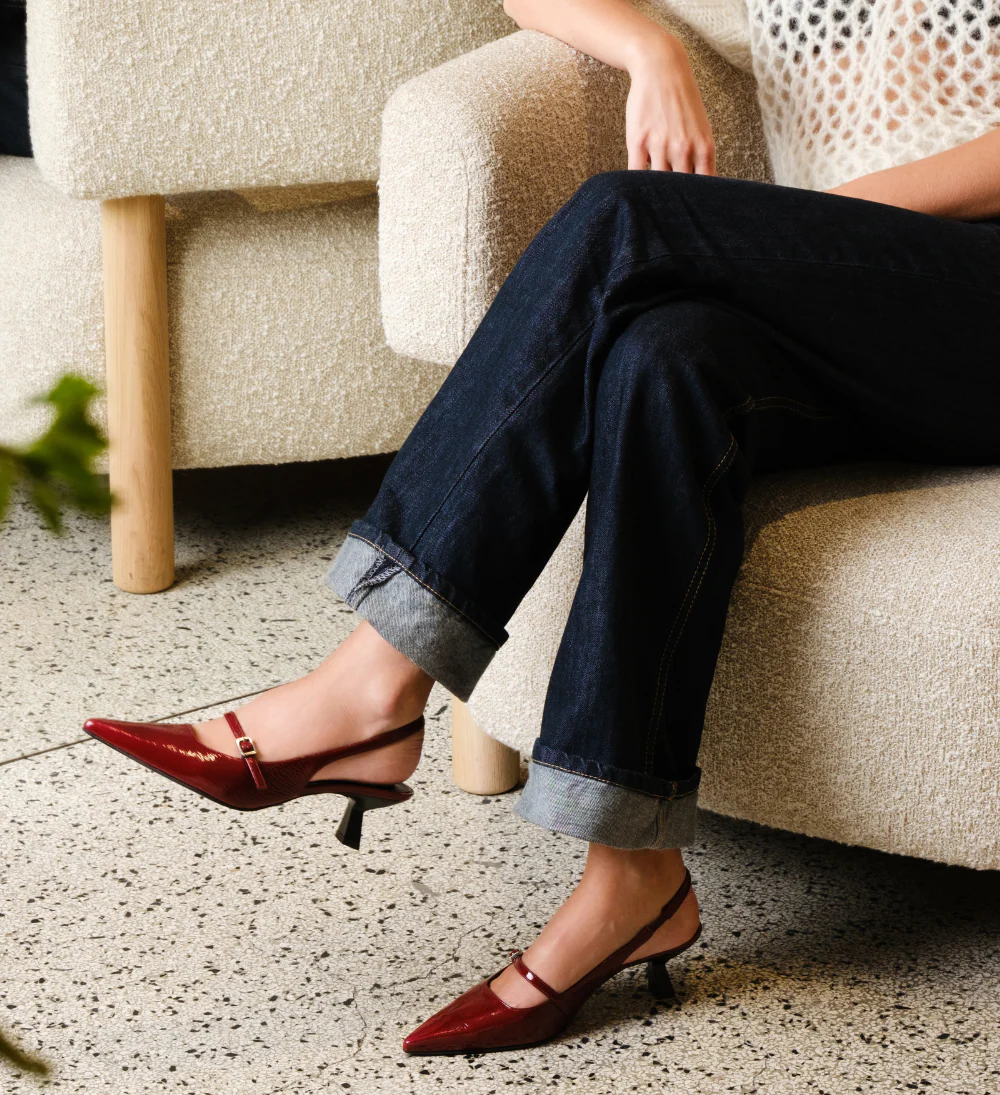 Elina 50 slingback stiletter, Bordeaux lak - Image 3