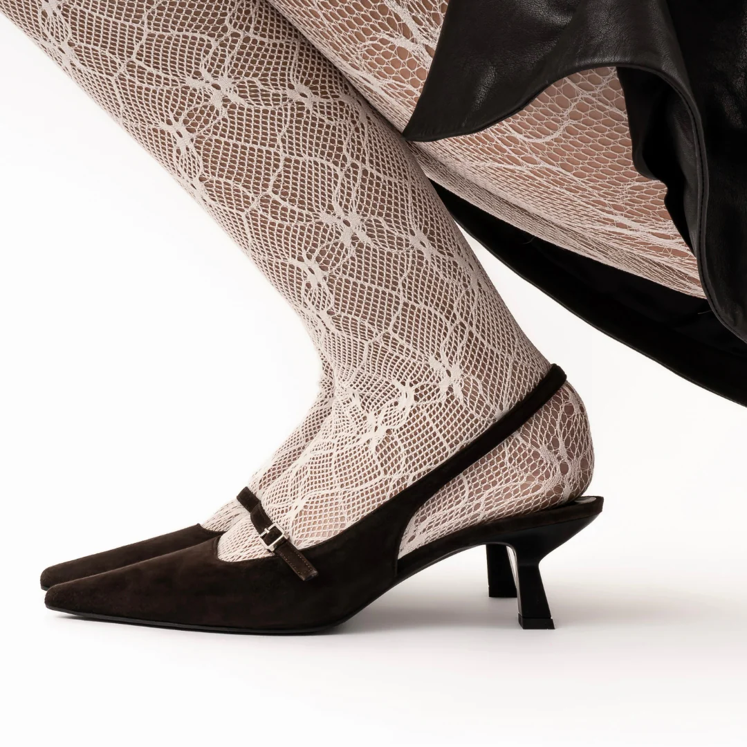 Elina 50 slingback stiletter, mørkebrun ruskind - Image 3