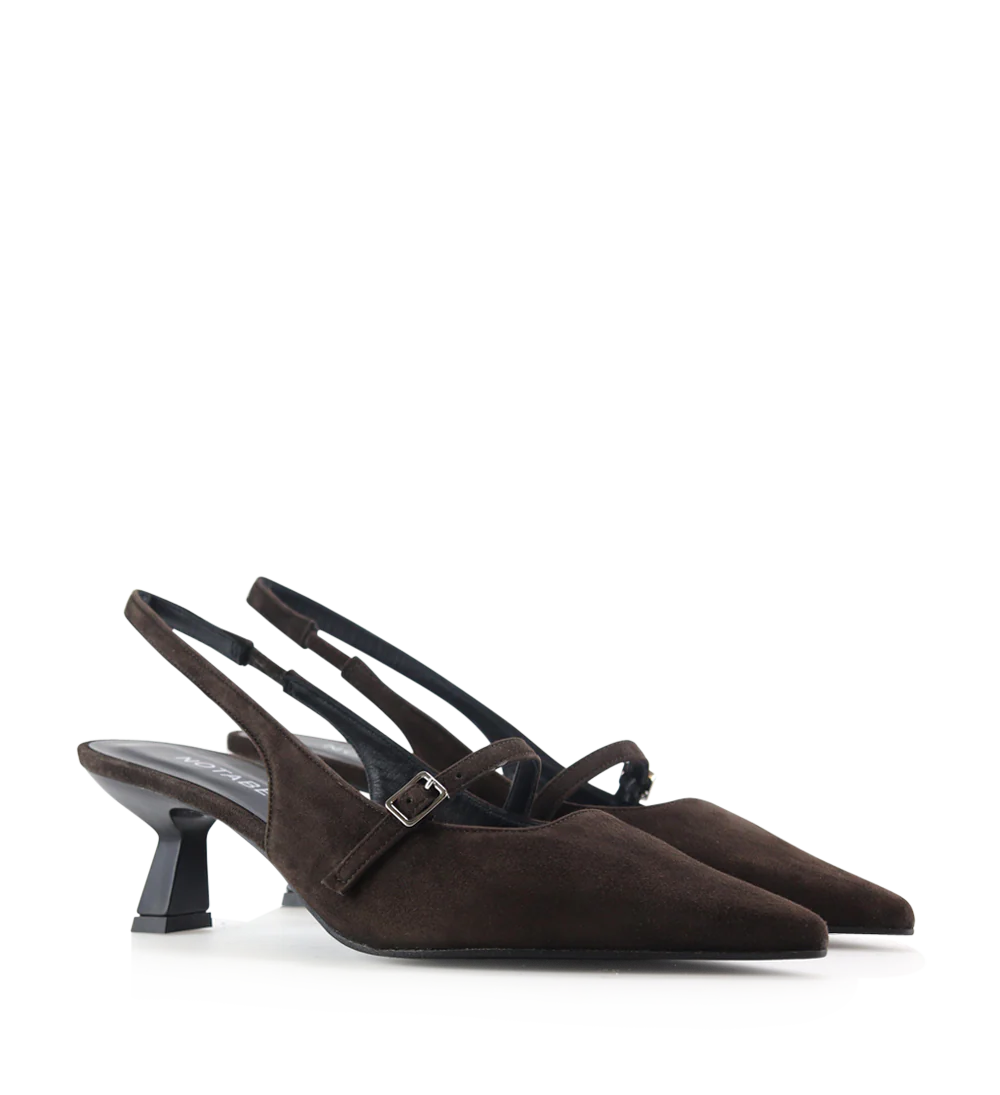 Elina 50 slingback stiletter, mørkebrun ruskind - Image 4