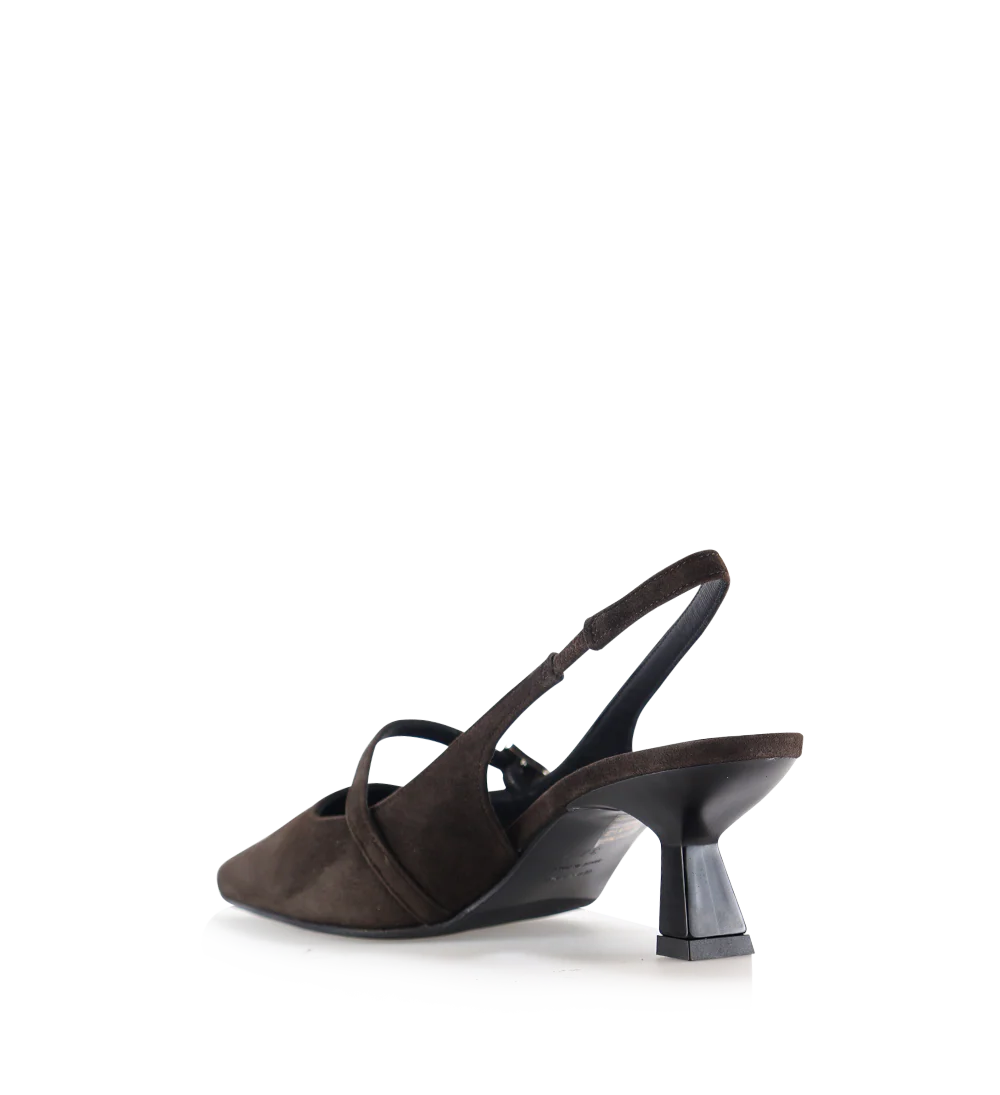 Elina 50 slingback stiletter, mørkebrun ruskind - Image 5