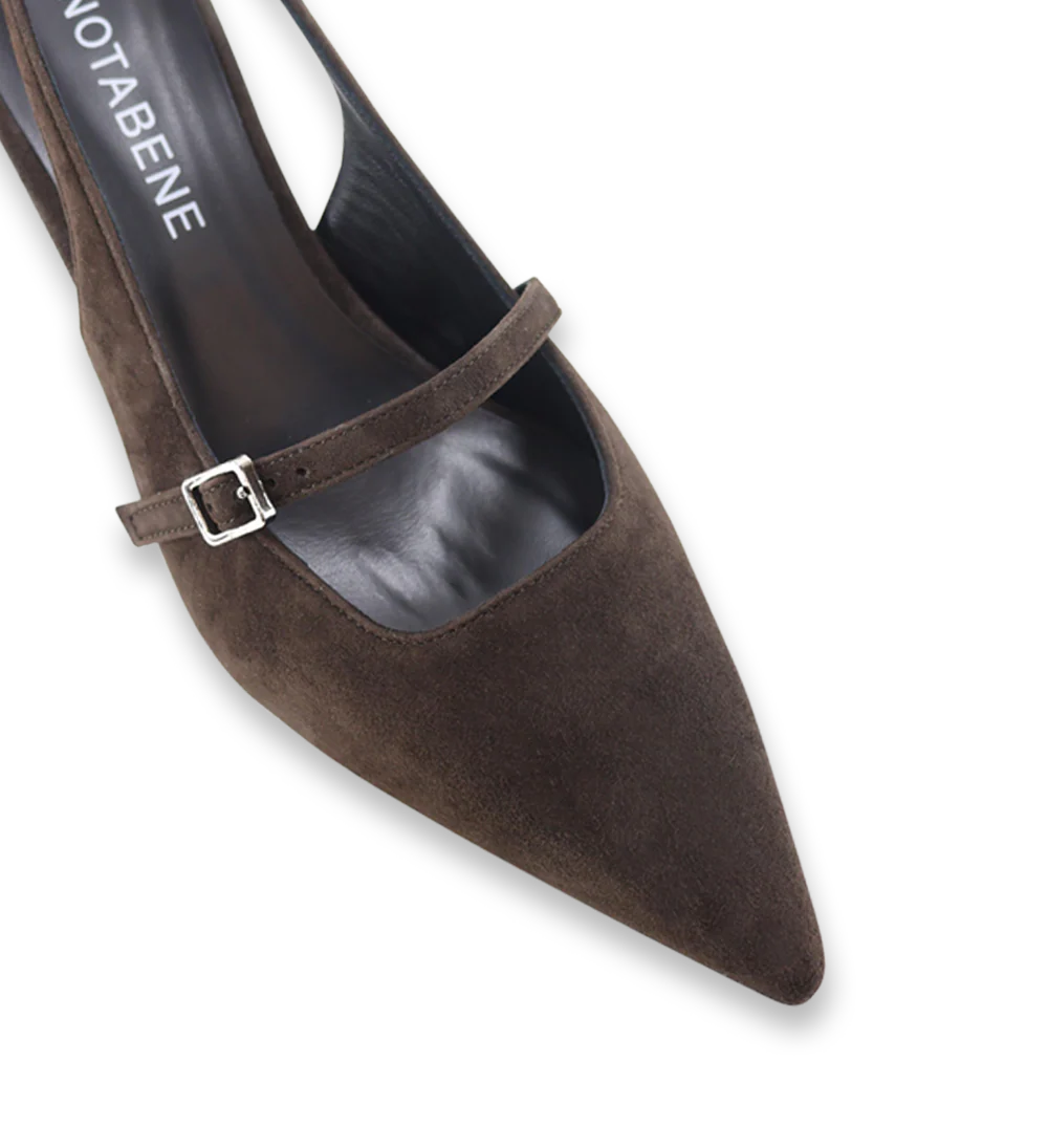 Elina 50 slingback stiletter, mørkebrun ruskind - Image 6