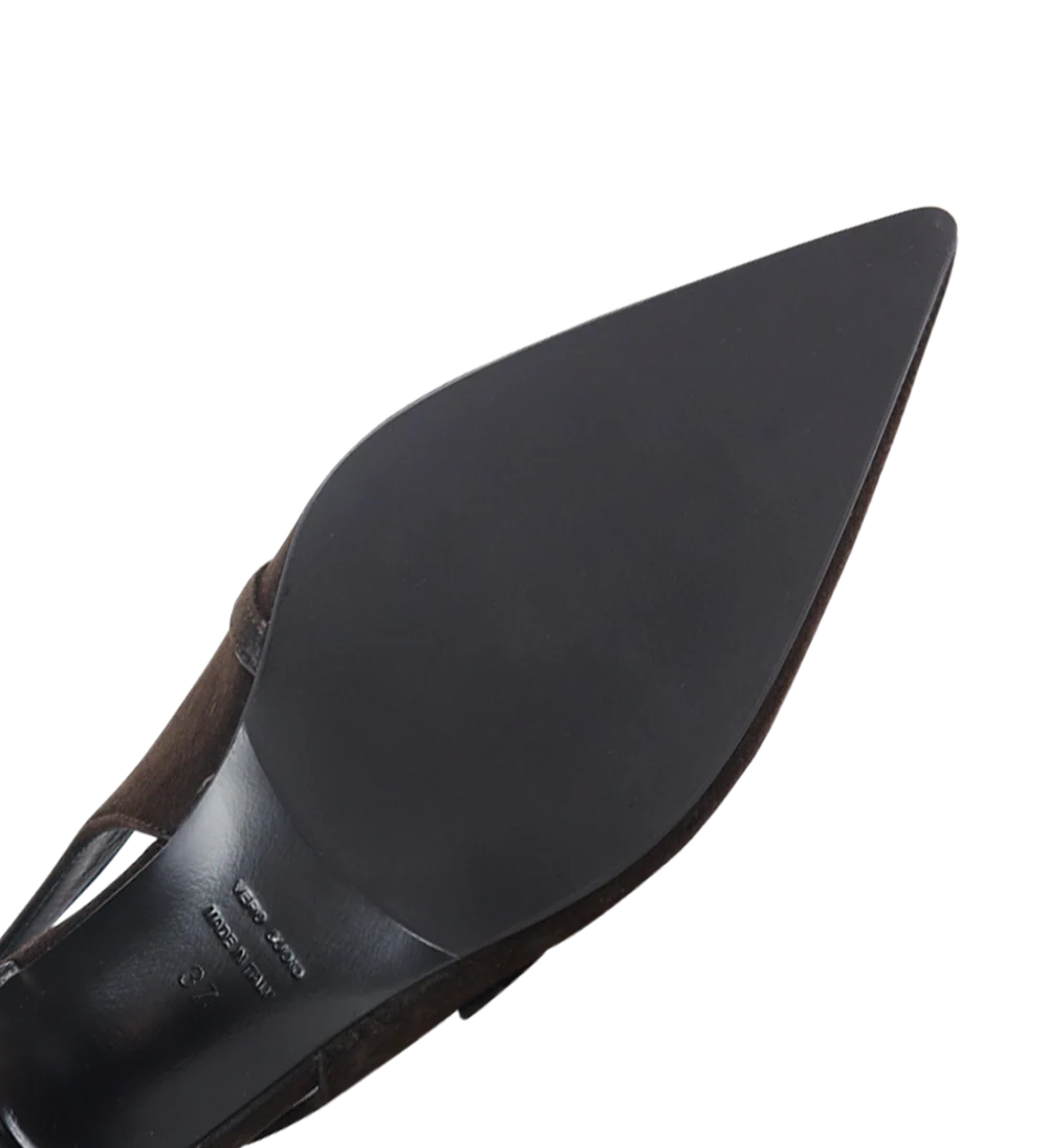 Elina 50 slingback stiletter, mørkebrun ruskind - Image 7