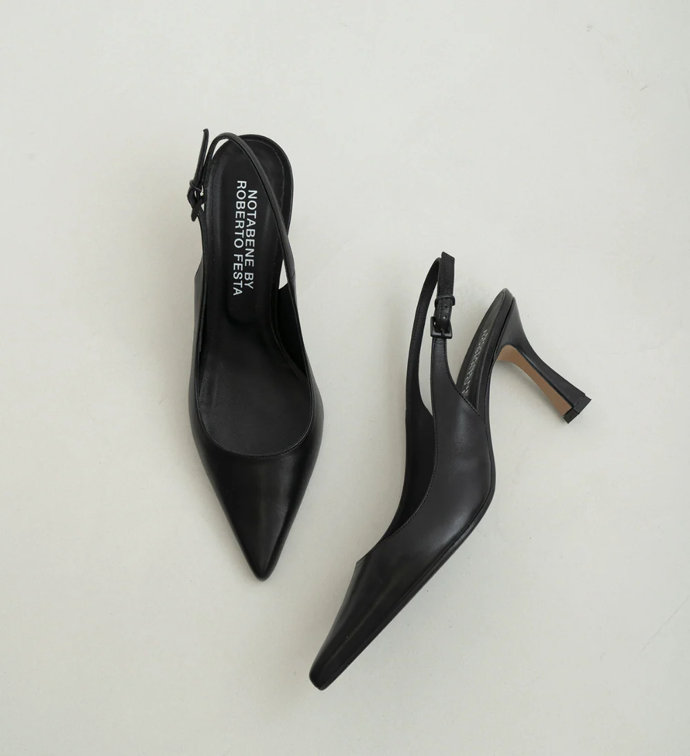 Emilia Low 70 slingback stiletter, sort læder - Image 4